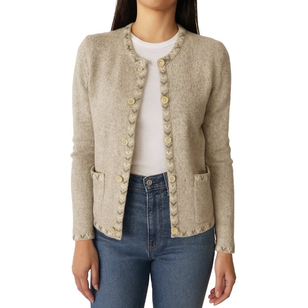 Woolrich Beige Knit Cardigan Size Small Wool Blend Sweater Pockets Cottagecore